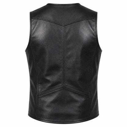 Handmade Men's Sheep Leather Gothic Vest | Sleeveless Punk Biker Zip-Up Waistcoat