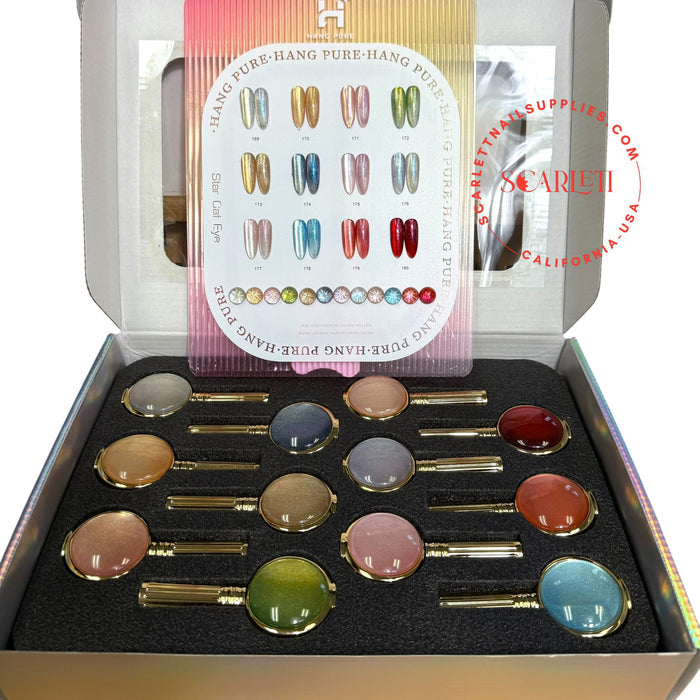 12 Star Cat Eye Magnetic Gel Shades by Hang Pure with Shimmer and Reflective Beam Effect
