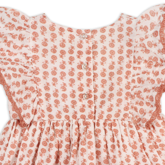 Heather Dobby Cotton Floral Baby Dress + Bloomer (Organic Cotton)