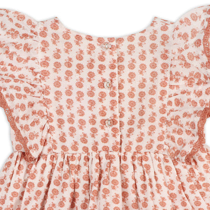 Heather Dobby Cotton Floral Baby Dress + Bloomer (Organic Cotton)