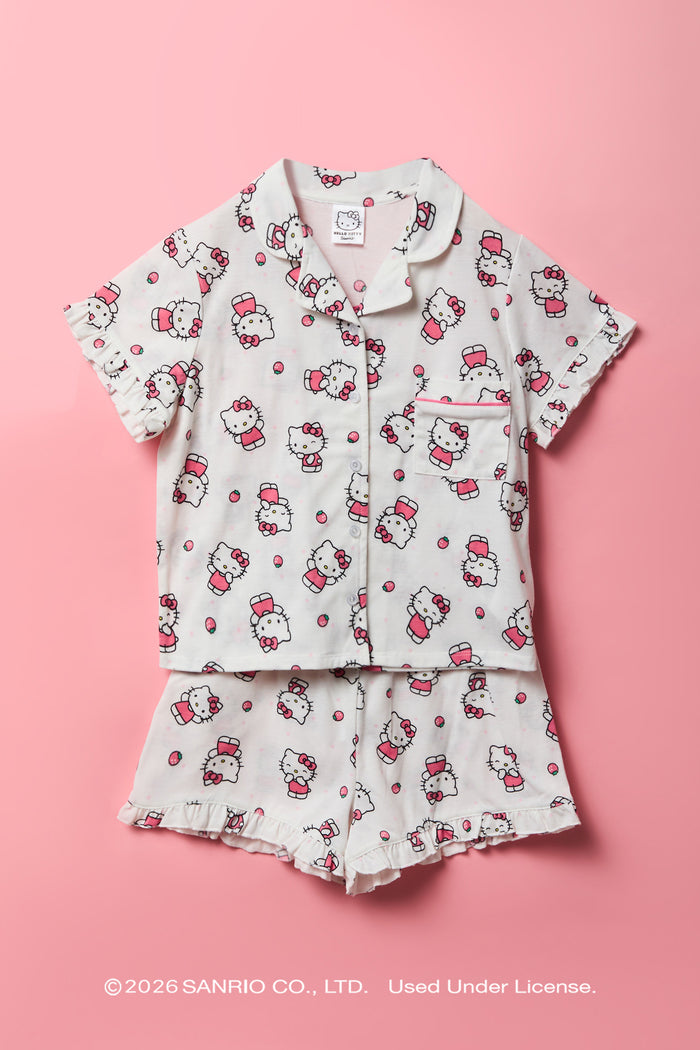 Hello Kitty® Girls Button-Up Top & Short Pajama Set