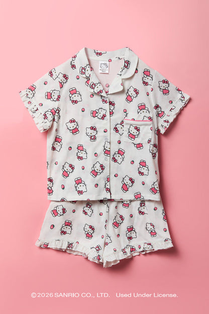 Hello Kitty® Girls Button-Up Top & Short Pajama Set