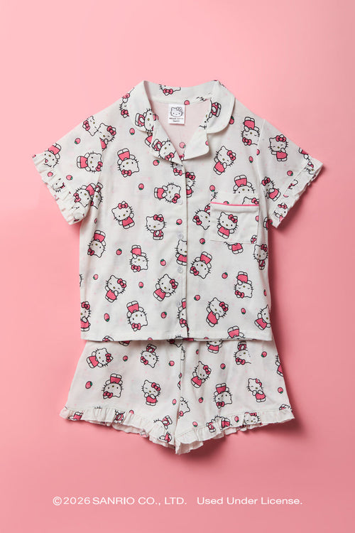 Hello Kitty® Girls Button-Up Top & Short Pajama Set