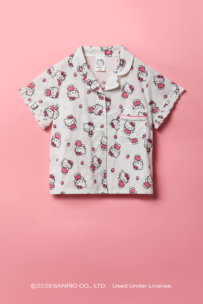Hello Kitty® Girls Button-Up Top & Short Pajama Set
