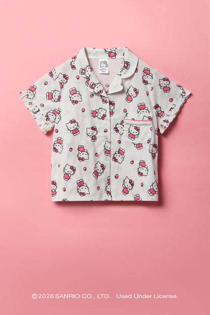 Hello Kitty® Girls Button-Up Top & Short Pajama Set