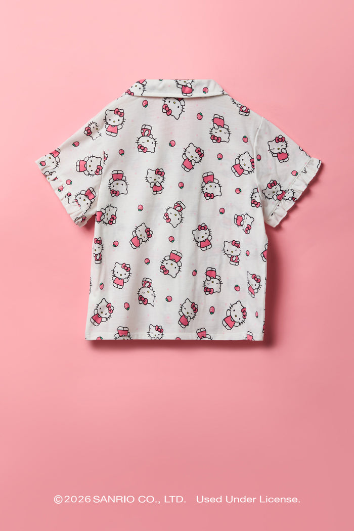 Hello Kitty® Girls Button-Up Top & Short Pajama Set