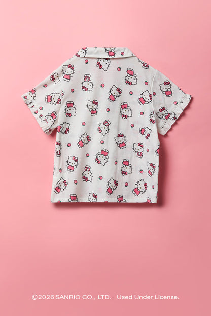 Hello Kitty® Girls Button-Up Top & Short Pajama Set