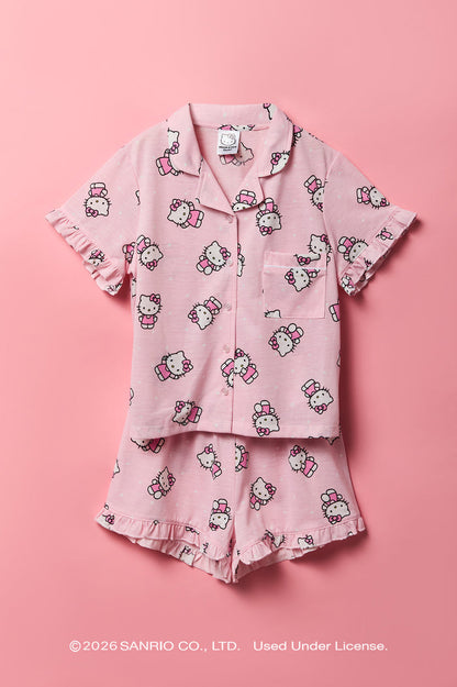 Hello Kitty® Girls Button-Up Top & Short Pajama Set
