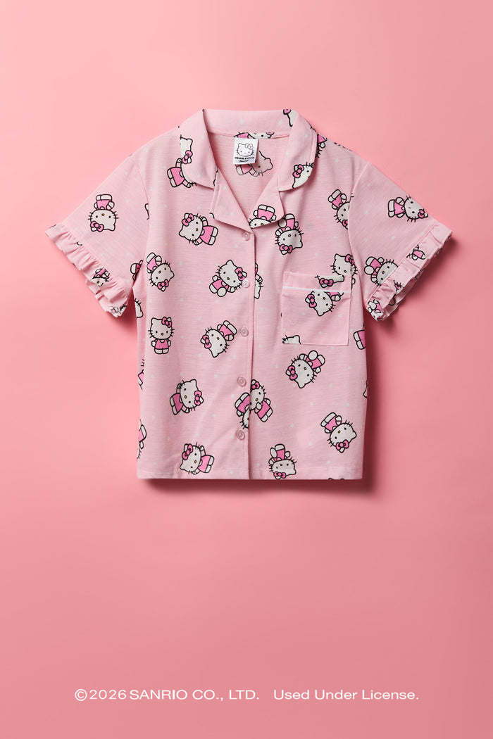 Hello Kitty® Girls Button-Up Top & Short Pajama Set