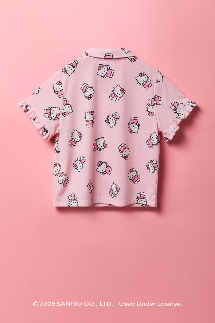 Hello Kitty® Girls Button-Up Top & Short Pajama Set