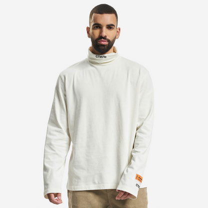 HERON PRESTON LONG SLEEVE ROLL NECK CTNMB White TEE