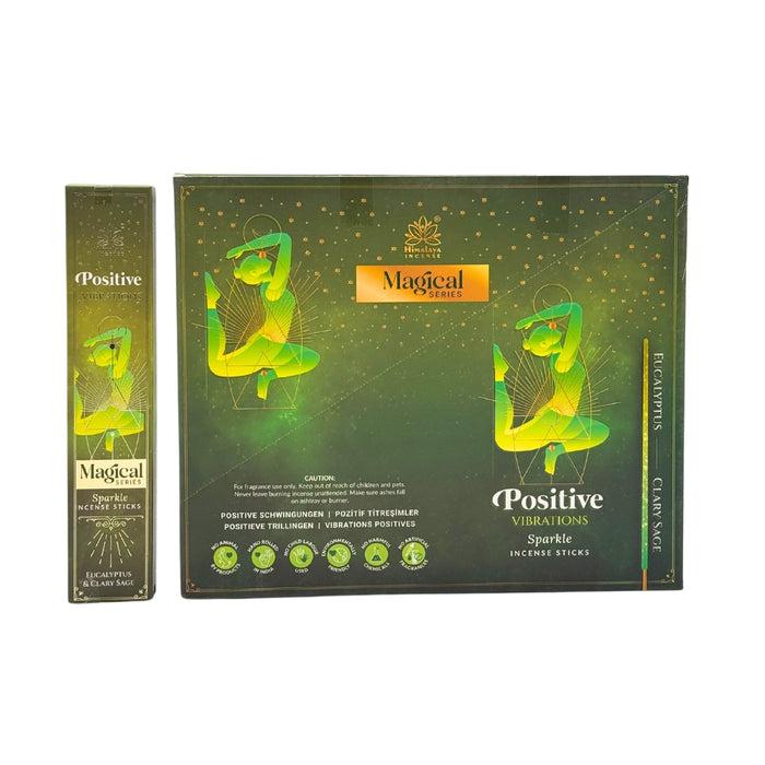 Two boxes of 'Magical Moments' Positive Vibrations Sparkle Incense Sticks on a white background