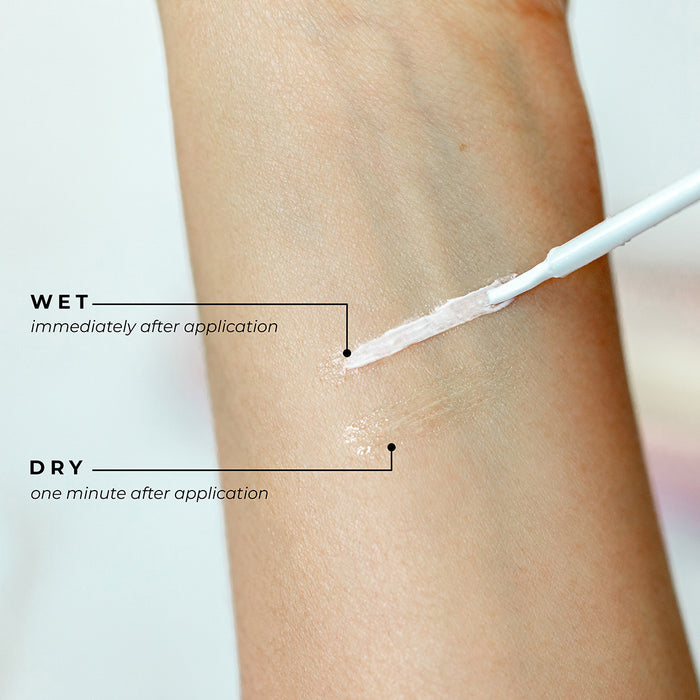 Before and after of the HOL® CLEAR Lash Glue applied to an arm.
