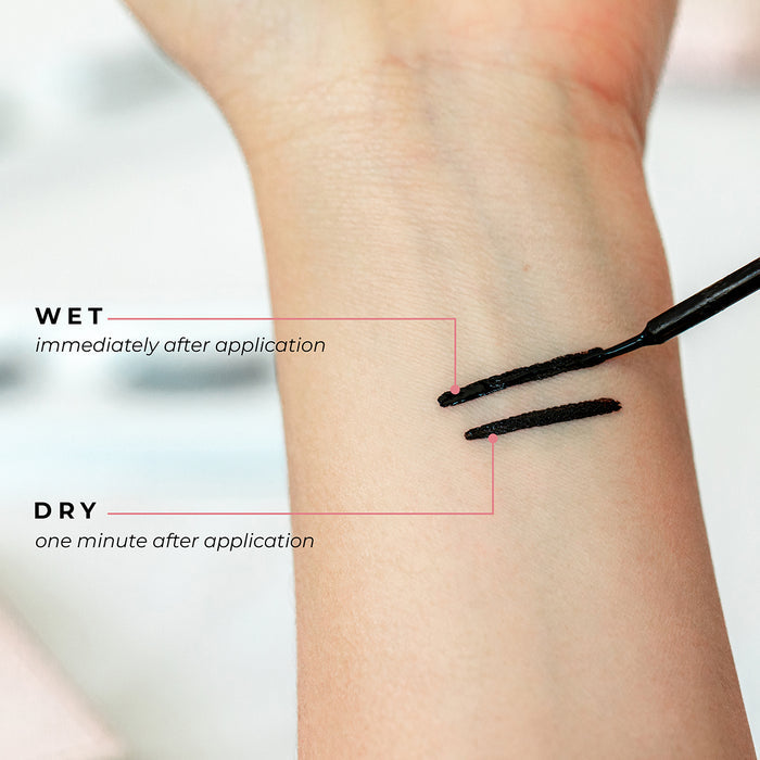 A before and after of the HOL® DARK Lash Glue applied on an arm.
