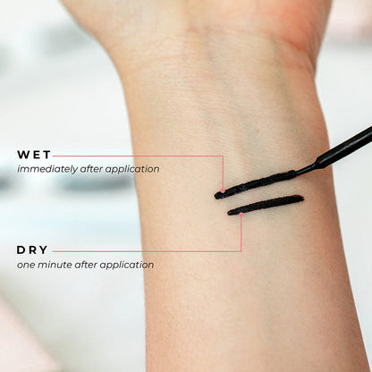 A before and after of the HOL® DARK Lash Glue applied on an arm.
