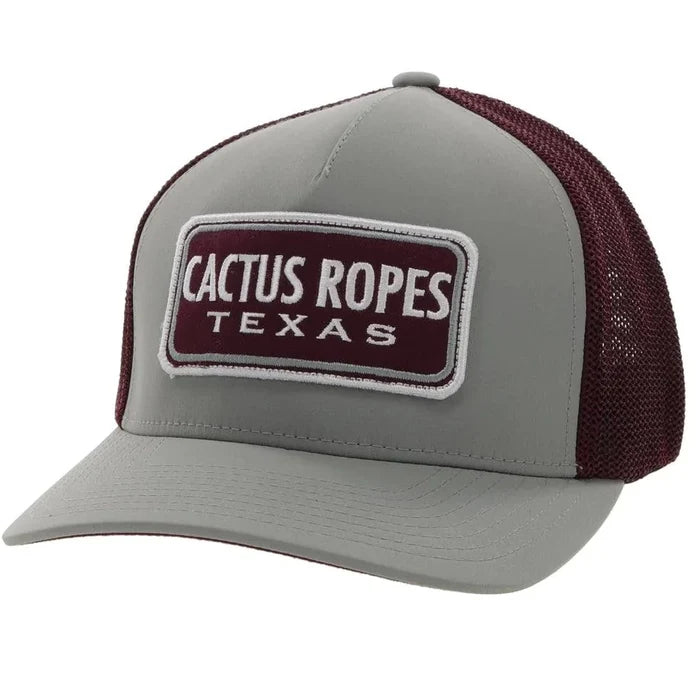 Hooey "Cactus Ropes Texas" Ball Cap-Grey/Maroon