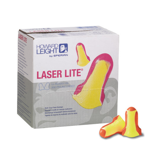 box of 200 Howard Leight laser lite soft foam earplug for noise