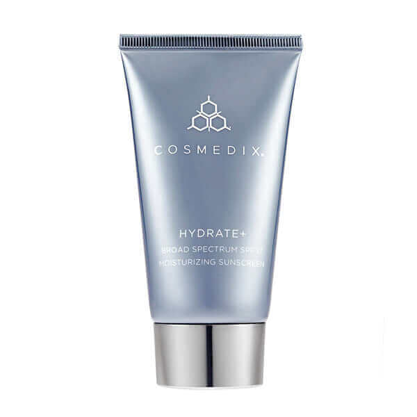 COSMEDIX Hydrate+ SPF 17 moisturizing sunscreen tube with silver cap