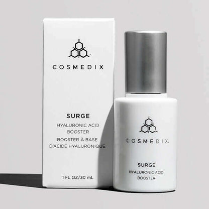 Surge Hyaluronic Acid Booster bottle with its white box beside it