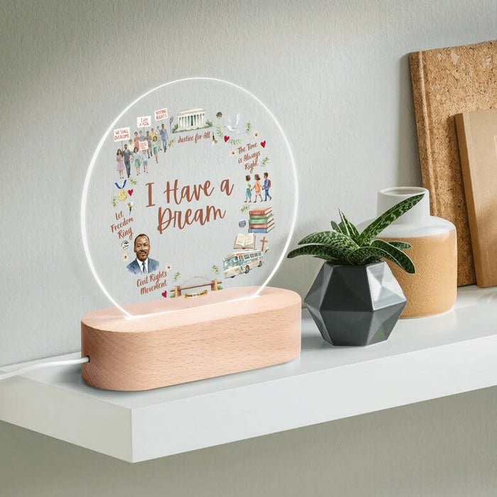 I Have a Dream LED night light with civil rights and Martin Luther King Jr. illustrations on shelf