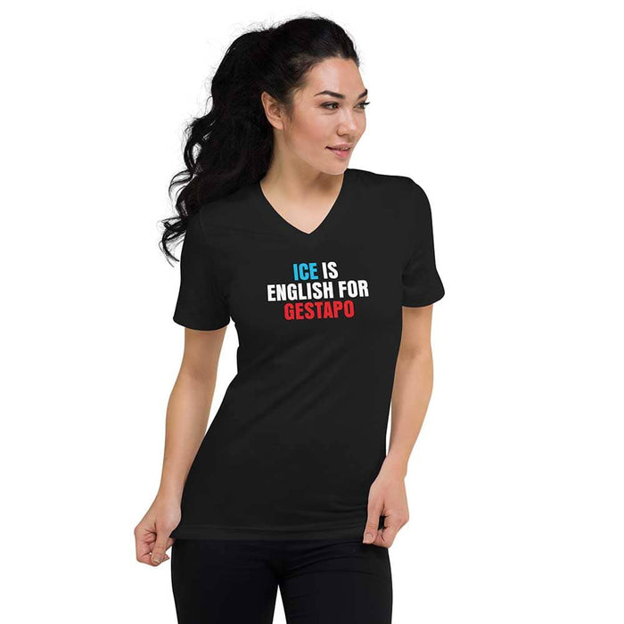 ice is english for gestapo black vneck on woman