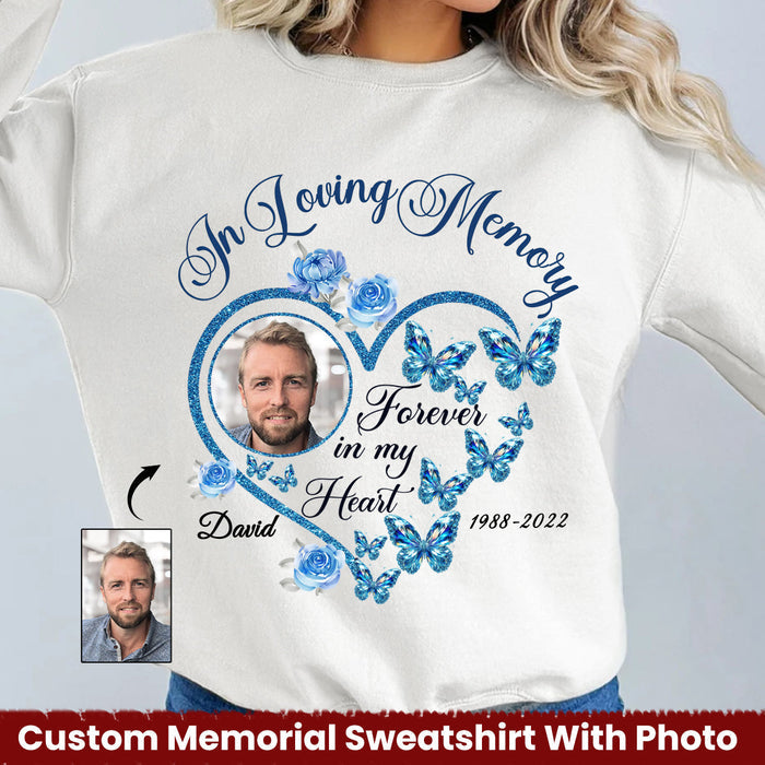 In Loving Memory Sparkling Heart Memorial Butterflies Personalized Sweatshirt