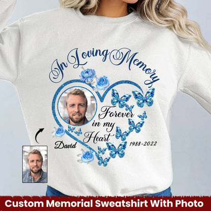 In Loving Memory Sparkling Heart Memorial Butterflies Personalized Sweatshirt