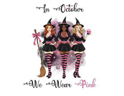In October We Wear Pink Witches - Breast Cancer Awareness - Deep V-Neck Tee