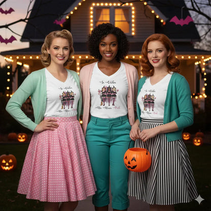 In October We Wear Pink Witches - Breast Cancer Awareness - Deep V-Neck Tee