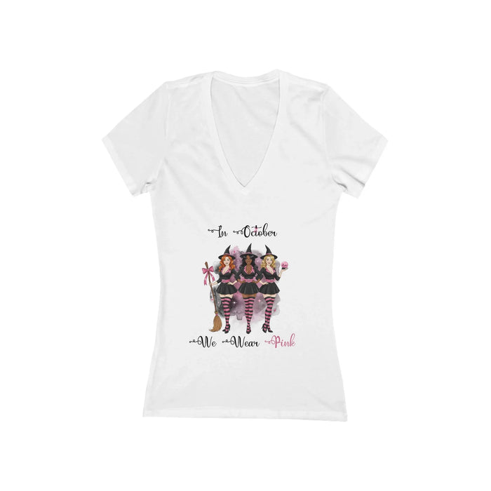 In October We Wear Pink Witches - Breast Cancer Awareness - Deep V-Neck Tee