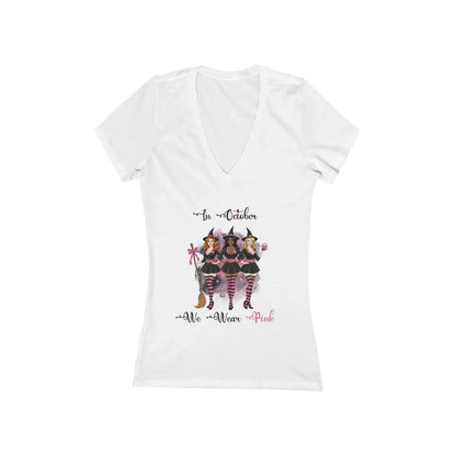 In October We Wear Pink Witches - Breast Cancer Awareness - Deep V-Neck Tee