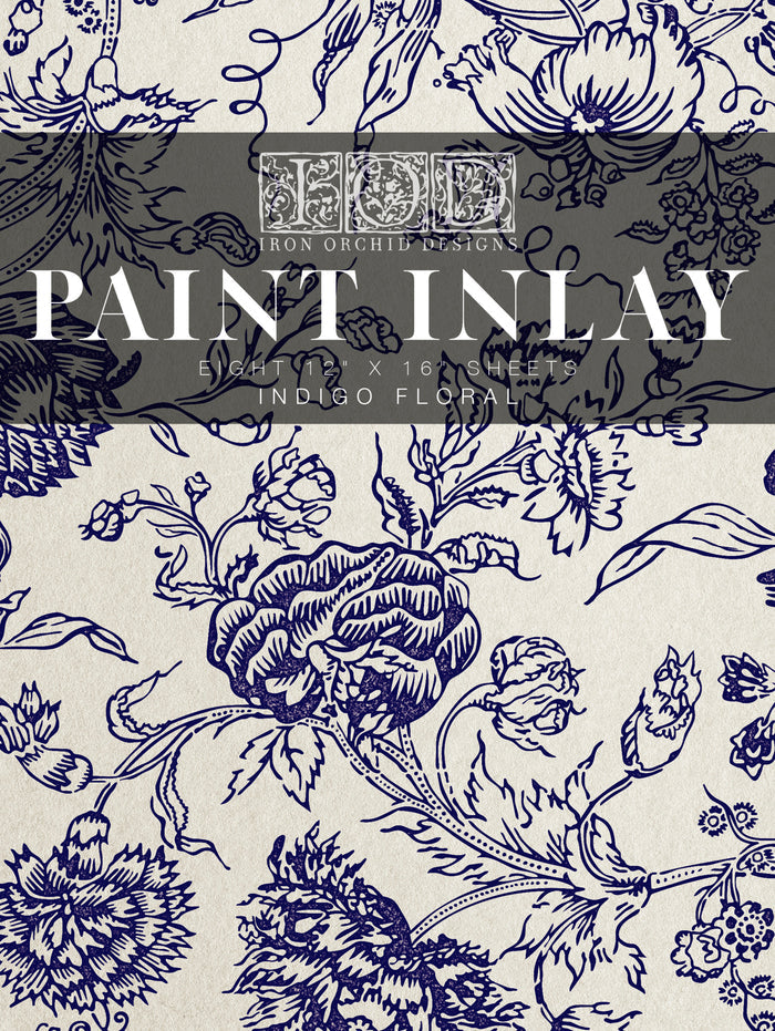 Indigo Floral IOD PAINT INLAY 12×16 PAD™
