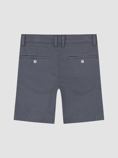 DL1961 boys' Jacob Chino Short in slate blue-grey twill 'Blue Clouds', flat back view.