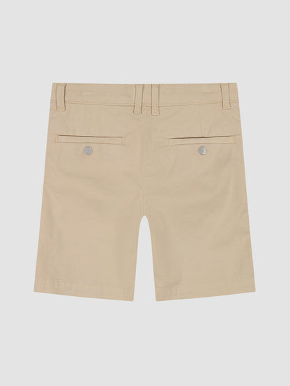 DL1961 boys' Jacob Chino Short in light beige twill 'Brut', flat back view.