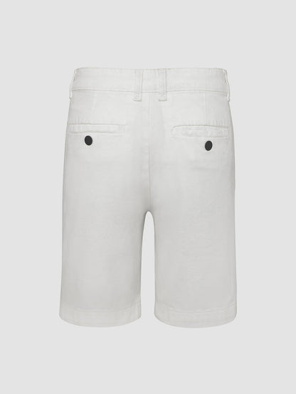 DL1961 boys' Jacob Chino short in white 'Medallion', flat back view.