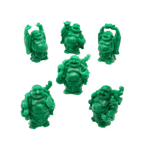 Set of 6, Jade green laughing buddha