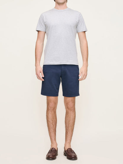 DL1961 men's Jake chino shorts in navy 'Classic Navy', front view on model with grey tee.