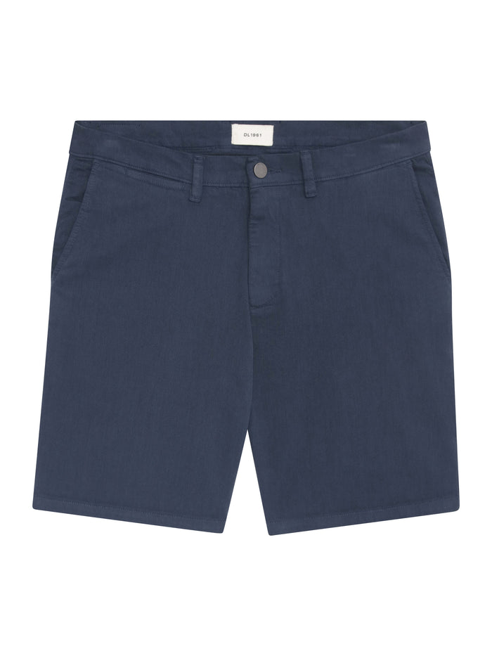 DL1961 men's Jake chino shorts in navy 'Classic Navy', flat front view.