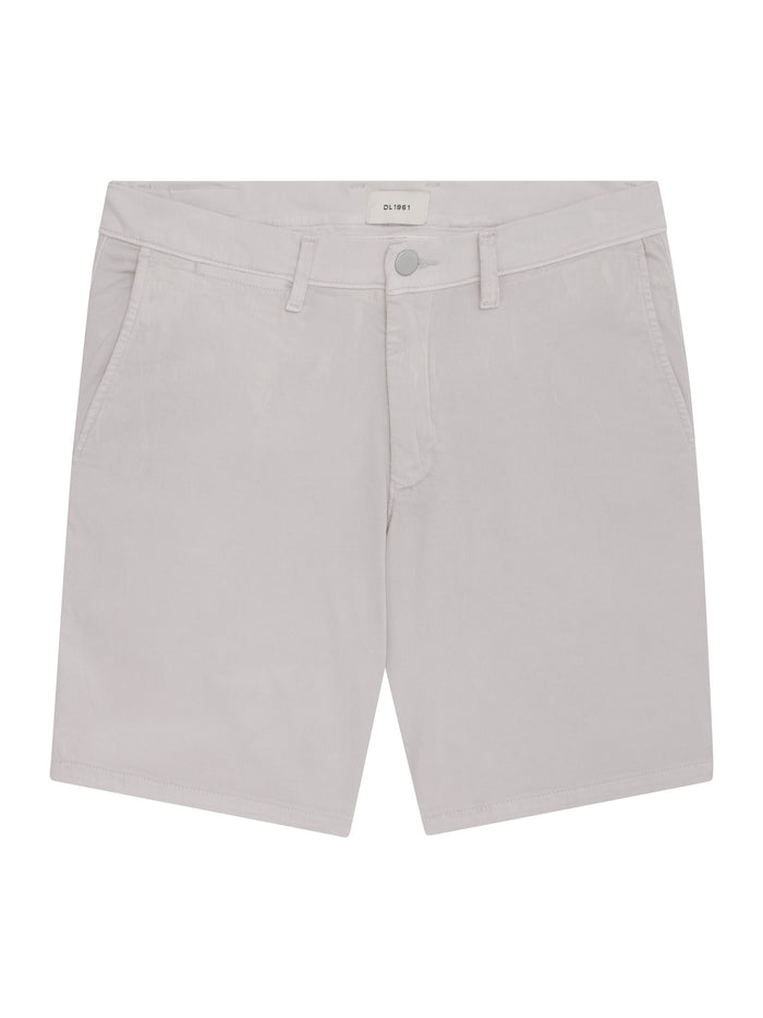DL1961 men's Jake chino shorts in light grey 'Light Grey', flat front view.