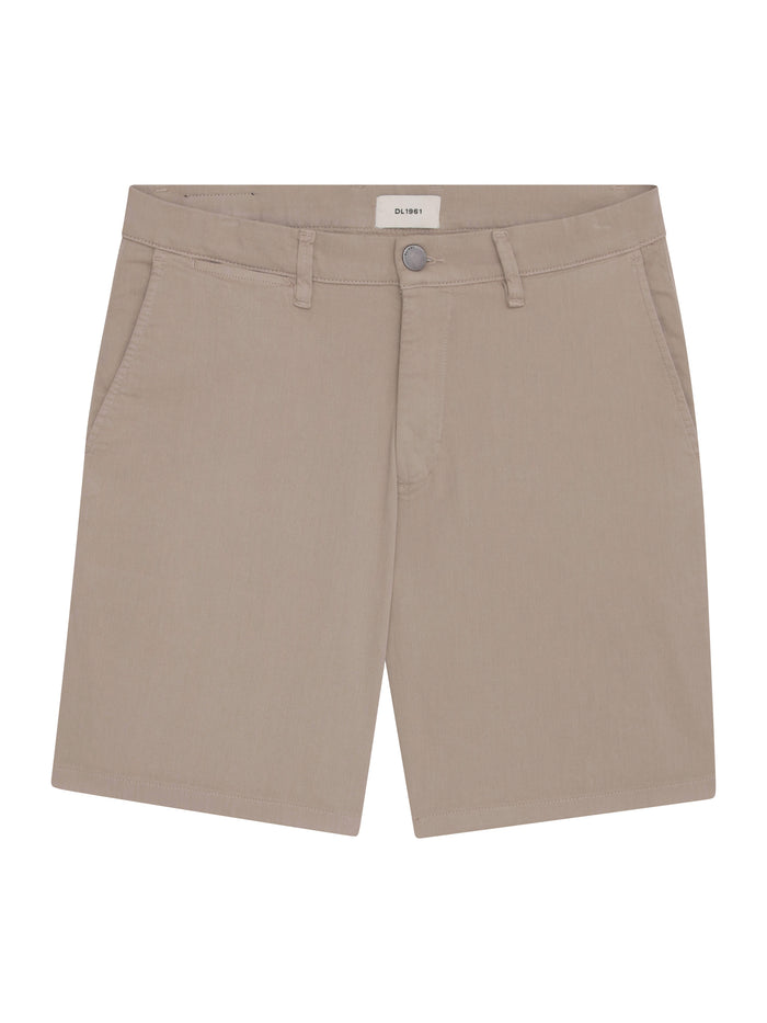 DL1961 men's Jake chino shorts in tan 'Soft Beige', flat front view.
