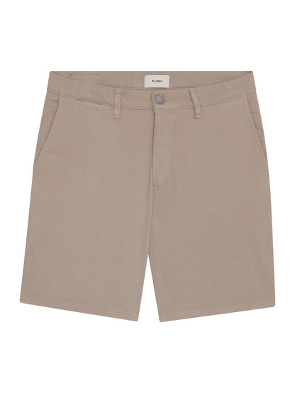 DL1961 men's Jake chino shorts in tan 'Soft Beige', flat front view.