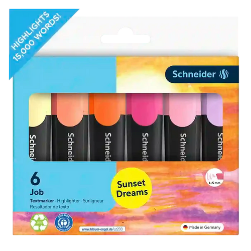 Schneider Job Pastel Highlighters, Sunset Dreams, Wallet 6 pieces - Assorted