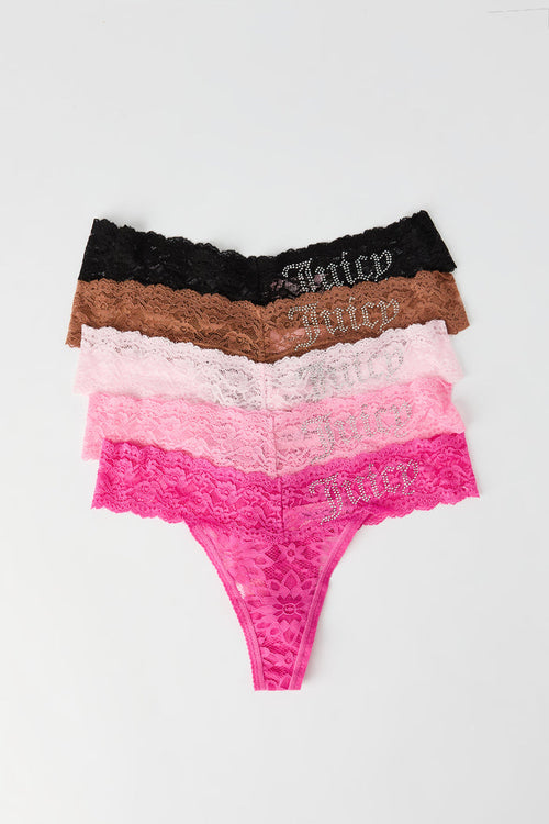 Juicy Couture Rhinestone Lace Thong (5 Pack)