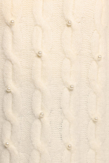 Petal and Pup USA KNITWEAR Kalai Cable Knit Pearl Detail Knit Sweater - Cream