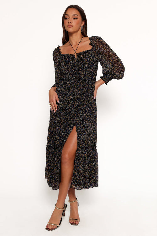 Petal and Pup USA DRESSES Keziah Long Sleeve Maxi Dress - Navy Ditsy Floral