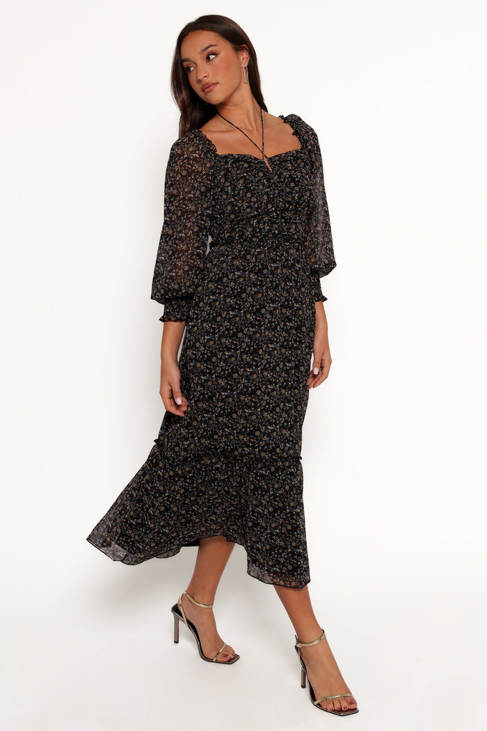 Petal and Pup USA DRESSES Keziah Long Sleeve Maxi Dress - Navy Ditsy Floral