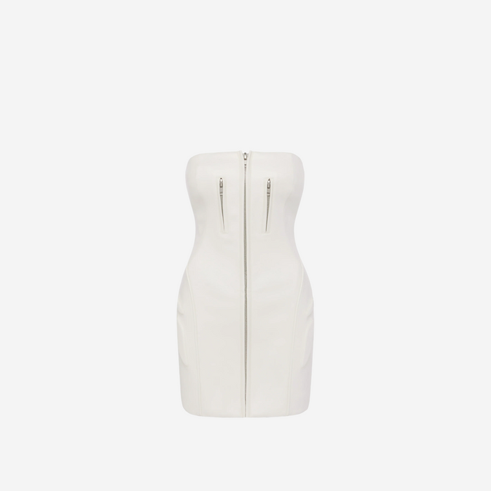 KHY FAUX LEATHER STRAPLESS MINI DRESS CHALK