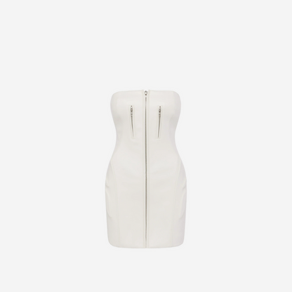KHY FAUX LEATHER STRAPLESS MINI DRESS CHALK