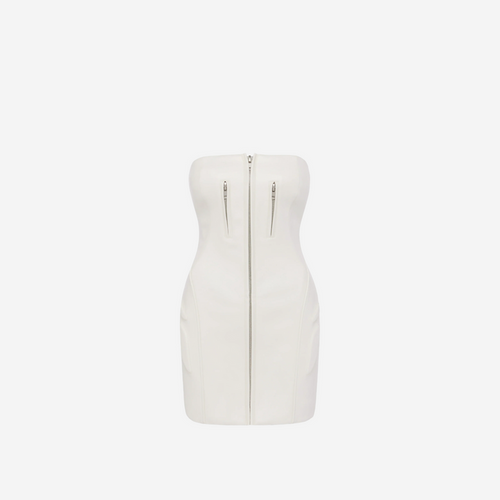 KHY FAUX LEATHER STRAPLESS MINI DRESS CHALK