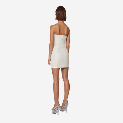 KHY FAUX LEATHER STRAPLESS MINI DRESS CHALK